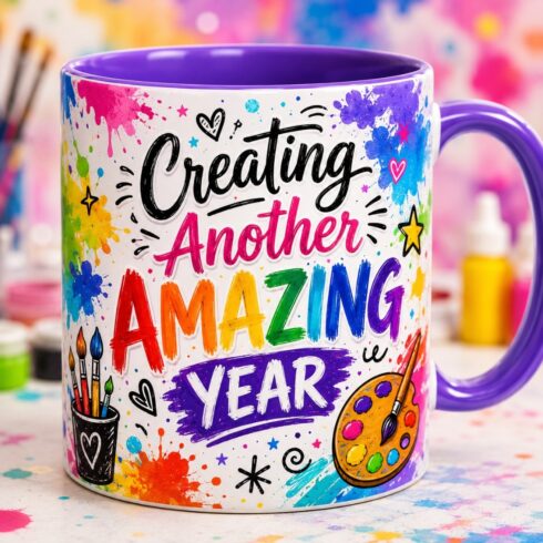 Colorful Modern Creative Artistic Spirit Birthday Mug Duo cover image.