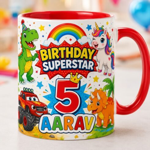 Colorful Kids &Birthday WishesMug Mockup Pair|Elegant Flower Wrap &Personalized Kids Birthday Gift Mug cover image.