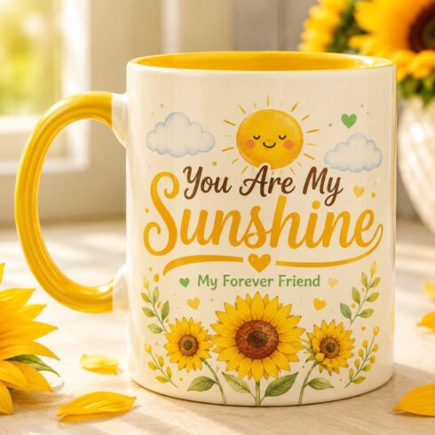 Bestie Mug Mockup Bundle | Cute Sunflower Friendship Gift Mug Pair PNG cover image.
