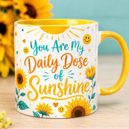 Colorful Full Wrap Friendship Celebration Mug Mockup Pair | Friends Forever Rainbow Design cover image.