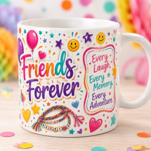 Colorful Friendship Mug Mockup Pair, Friends Forever Coffee Mug, Best Friend Gift Design cover image.