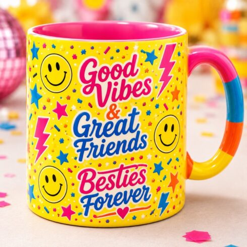 Colorful Besties Forever Mug Mockup Set | Bright Friendship Mug Design cover image.