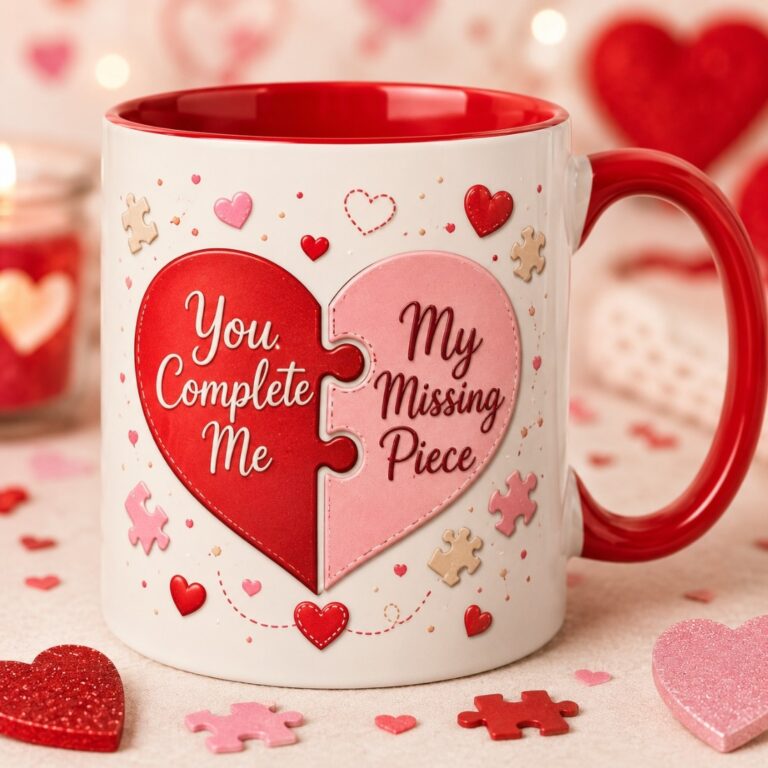 Soulmate Heart & Love Puzzle Mug Mockup Pair| Cute Romantic Love Connection Coffee Cups cover image.