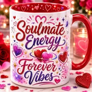 Soulmate Energy Mug Mockup Pair | Soulmate Energy & Forever Vibes | Romantic Coffee Cups with Hearts, Stars & Cosmic Sparkles Design cover image.
