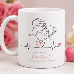 Valentine Heartbeat Couple Mug Pair | Minimal Line Art Romantic Coffee Mugs | Anniversary Gift | Modern Love Mug Pair cover image.
