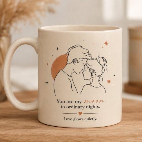 Valentine Two Hearts, One Rhythm Couple Mug Set | Minimal Line Art Romantic Coffee Mugs | Anniversary Gift | Modern Love Mug Pair cover image.