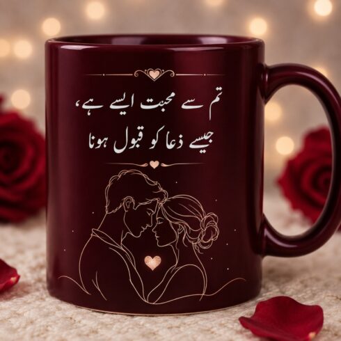 Luxury Modern Deep Love Poetry Mug Pair | Urdu Romantic Quote & Minimal Couple Line Art cover image.