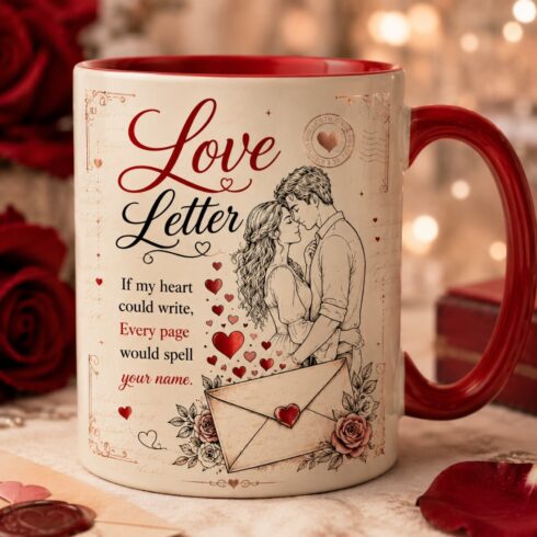 Valentine's Mug Pair Mockup | Love Letter Poetry Coffee Cups | Vintage Aesthetic Ceramic Mug Set cover image.