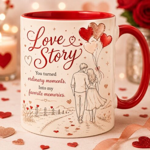 Modern Romantic Mug Pair Mockup |Love Story Poetry | Vintage Romance Love Story Valentine's Gift cover image.