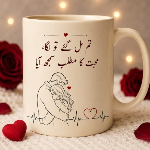 Deep Romance Mug Pair – Continuous Line Couple & Urdu Typography cover image.
