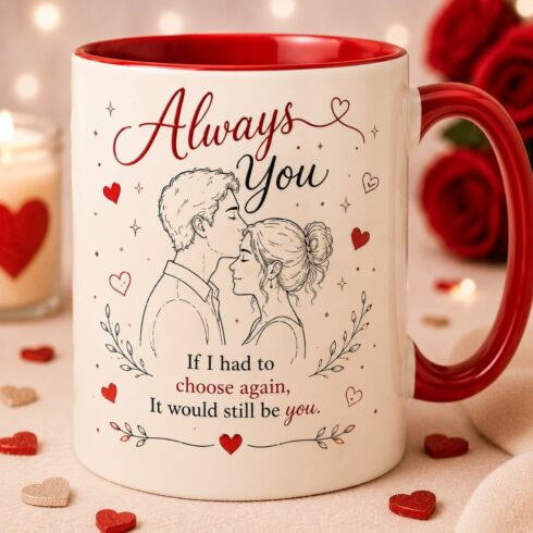 Valentine's Mug Mockup Pair |Romantic Couple Mug Mockup | Minimal Line Art Couple | Premium Mug Display cover image.