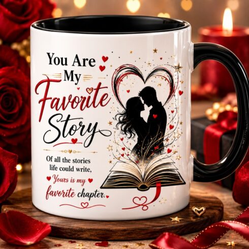 Minimal Romantic Mug Mockup Pair | Favorite Story Love Quote |Elegant Valentine's Coffee Mug Display cover image.