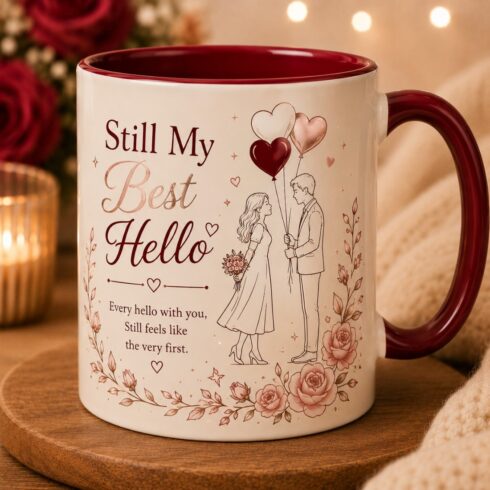 Valentine's Mug Mockup Pair | Still My Best Hello Quote | Elegant Couple Coffee Mug | Rose Gold Design cover image.