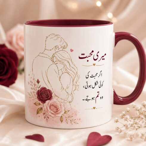 Elegant Urdu Romantic Gift Mug Mockup Pair |Timeless Love for Valentine's Day |Burgundy & Blush Collection cover image.