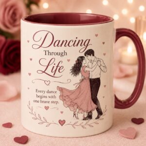 Elegant Dancing Couple & Literary Love Coffee Mug Mockup Pair|Valentine's Love Gift |Dusty Rose Romantic Coffee Mug cover image.