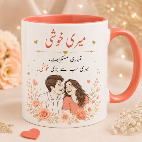 Heartwarming Urdu Poetry Mug Mockup Pair | Floral Love Theme | Urdu Valentine's Poetry cover image.