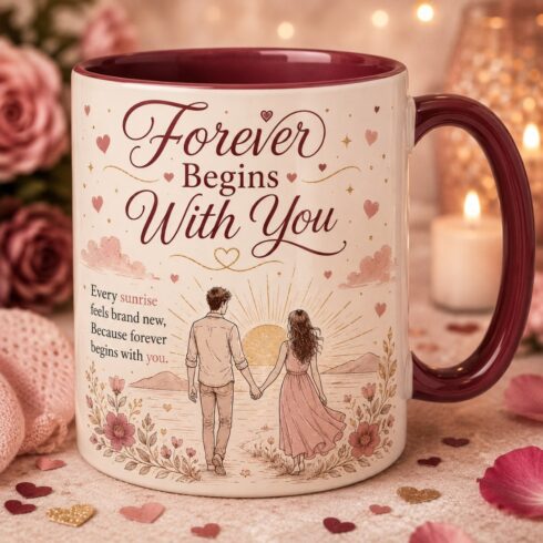 Timeless Love & Minimal Romantic Couple Mug Mockup|Valentine's Gift cover image.