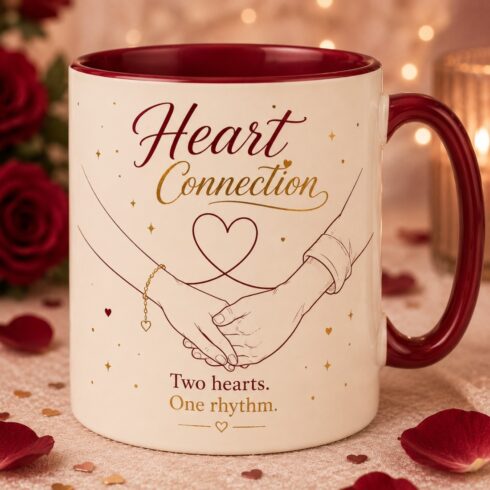 Elegant Love Mug Mockup Pair| Minimal Couple Illustration Mug Mockup Set |Valentine's Gift cover image.