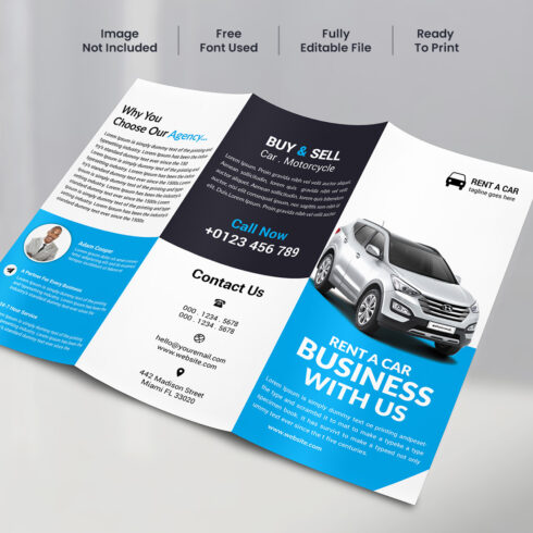 Car Rental Trifold Brochure cover image.