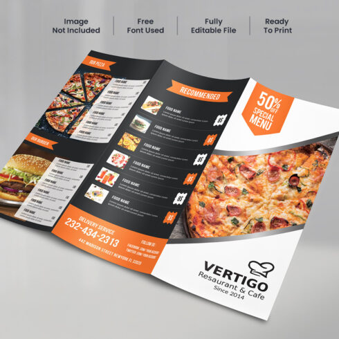 Restaurant trifold brochure cover image.