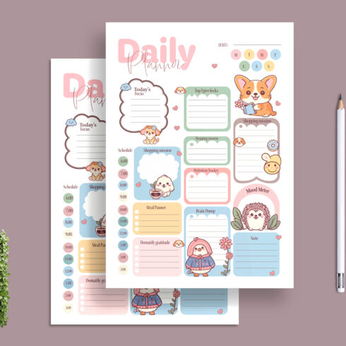 Kawaii Daily Planner Printable cover image.
