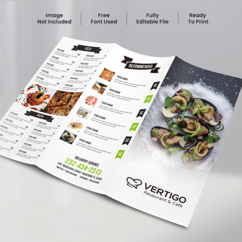 Restaurant trifold brochure cover image.