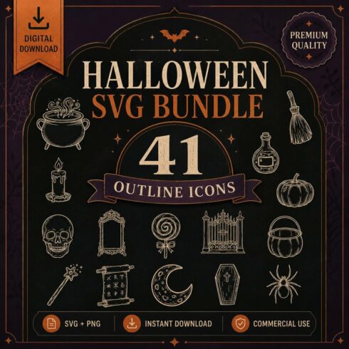 Halloween SVG Bundle ā 41 Outline Icons cover image.