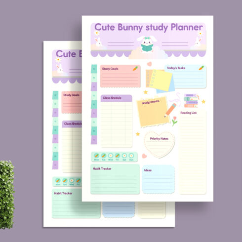 Cute Bunny Study Planner Template cover image.