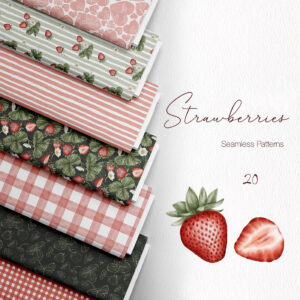 Watercolor Strawberry Seamless Patterns – Digital Paper Pack | 20 PNG & TIFF cover image.