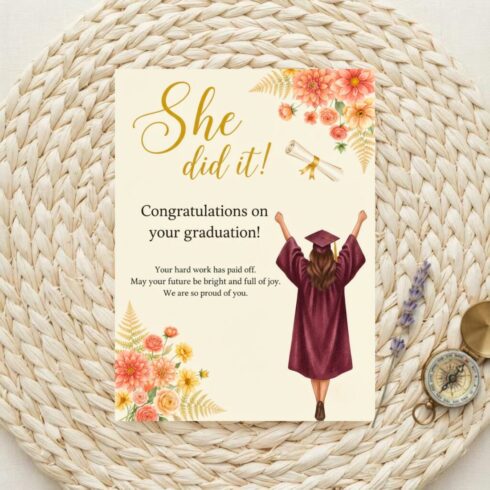 Graduation Card Printable | Floral Congratulations Graduation Card for Her | Graduation Card Daughter | Masters Graduation Card cover image.