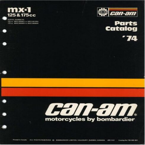 1975 Can-Am 125 175 250 MX-2 MX2 OEM parts catalog manual cover image.