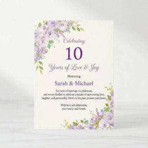 Customizable Floral 10 Year Anniversary Card | 10th Wedding Anniversary Card | Cotton Anniversary Card | First Anniversary Card cover image.
