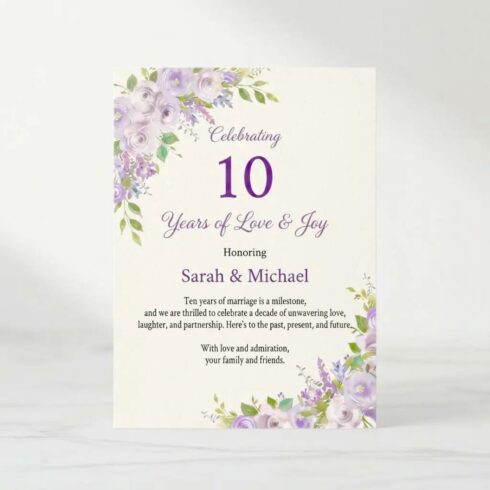 Customizable Floral 10 Year Anniversary Card | 10th Wedding Anniversary Card | Cotton Anniversary Card | First Anniversary Card cover image.