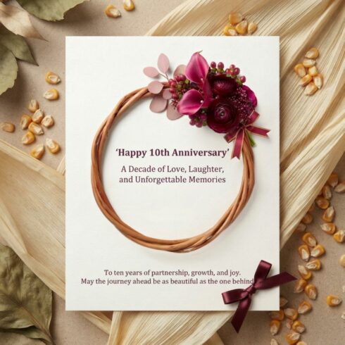 Customizable 10 Year Anniversary Card Printable | 10th Wedding Anniversary Card | Cotton Anniversary Card | First Anniversary Card cover image.