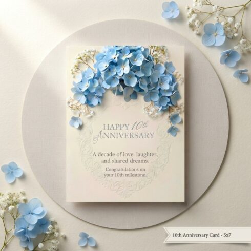 Customizable 10 Year Anniversary Card | 10th Wedding Anniversary Card | Cotton Anniversary Card | First Anniversary Card Canva Design cover image.