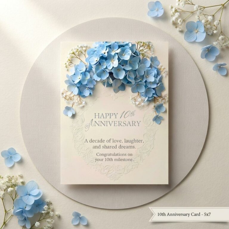 Customizable 10 Year Anniversary Card | 10th Wedding Anniversary Card | Cotton Anniversary Card | First Anniversary Card Canva Design cover image.