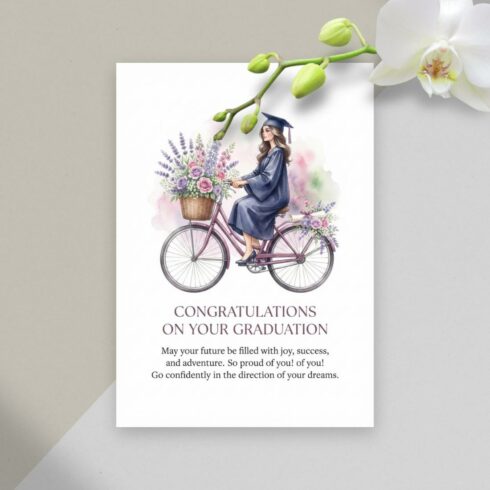 Beautiful Graduation Card Printable | Elegant Floral Bicycle | Graduation Card Daughter | Graduation Card for Him | Masters Graduation Card cover image.