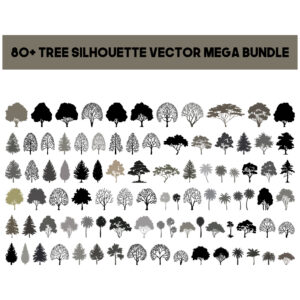 80+ Tree Silhouette Vector Mega Bundle, Tree Line Art SVG, Nature Digital Stamp Clipart for Graphic Design, Laser Cut Files, Commercial Use cover image.