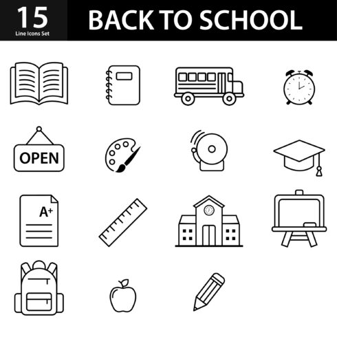 Back to School Outline Icon Set | 15 Icons | Only $8 cover image.