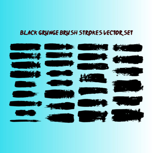 Black grunge brush strokes vector set Artistic ink paint stroke collection isolated on white background cover image.