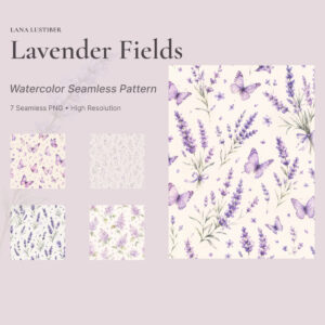 Lavender Fields – Watercolor Seamless Pattern Collection | 7 Floral PNG Designs cover image.