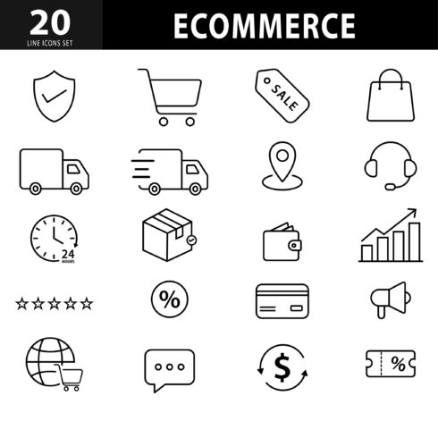20 E-commerce Line Icons Set | Shopping Outline Icons | Non-Editable Vector Pack cover image.