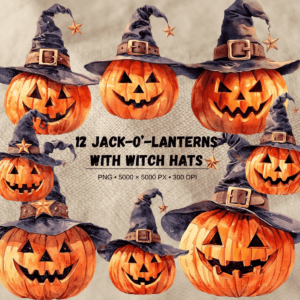 Halloween Pumpkin with Witch Hat PNG Clipart cover image.