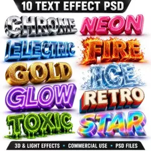 11 Premium 3D Text Effects - Editable Photoshop PSD Bundle cover image.