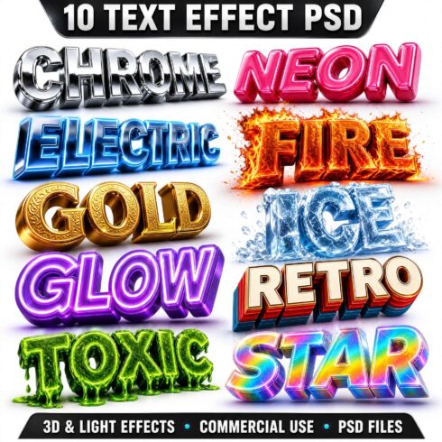 11 Premium 3D Text Effects - Editable Photoshop PSD Bundle cover image.