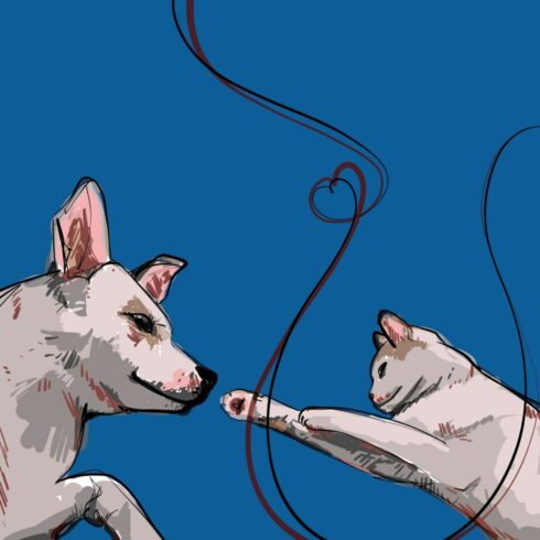 Dog and Cat Friendship Illustration on Blue Background cover image.