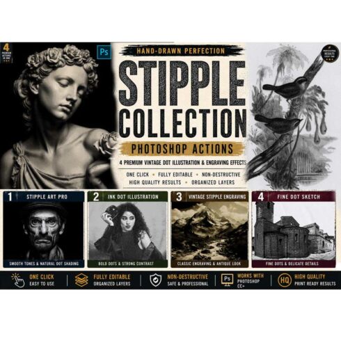 Stipple Collection Photoshop Actions cover image.