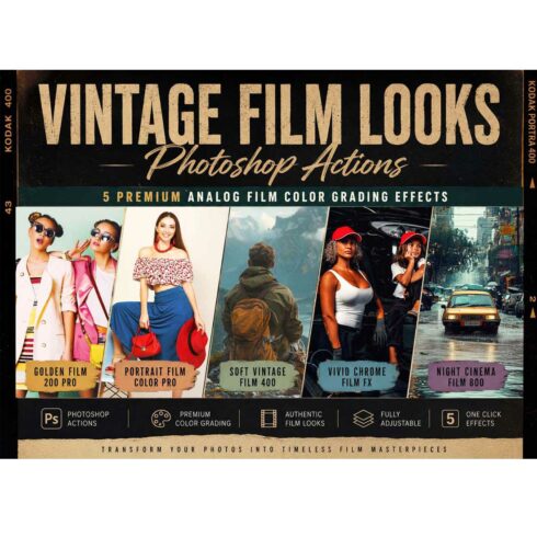 Vintage Film Looks Photoshop Actions cover image.