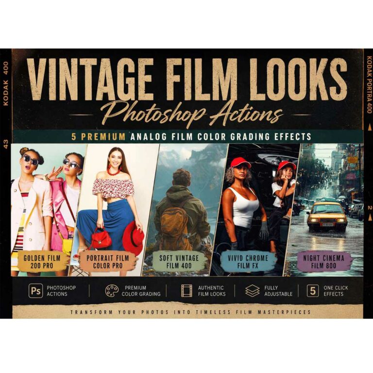Vintage Film Looks Photoshop Actions cover image.
