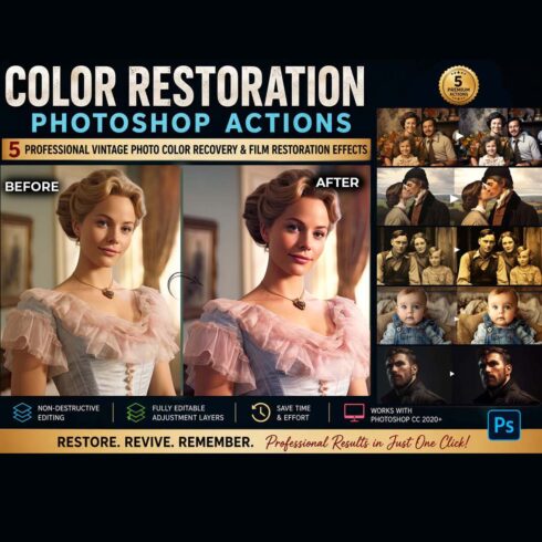 Color Restoration Photoshop Actions cover image.